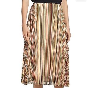 Tahari Multicolored Brown/Shimmery Gold Pleated Midi Skirt